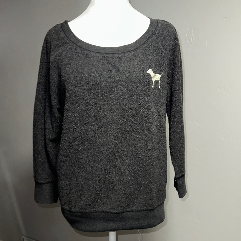 PINK Victoria's Secret Charcoal Sweatshirt with Dog Logo